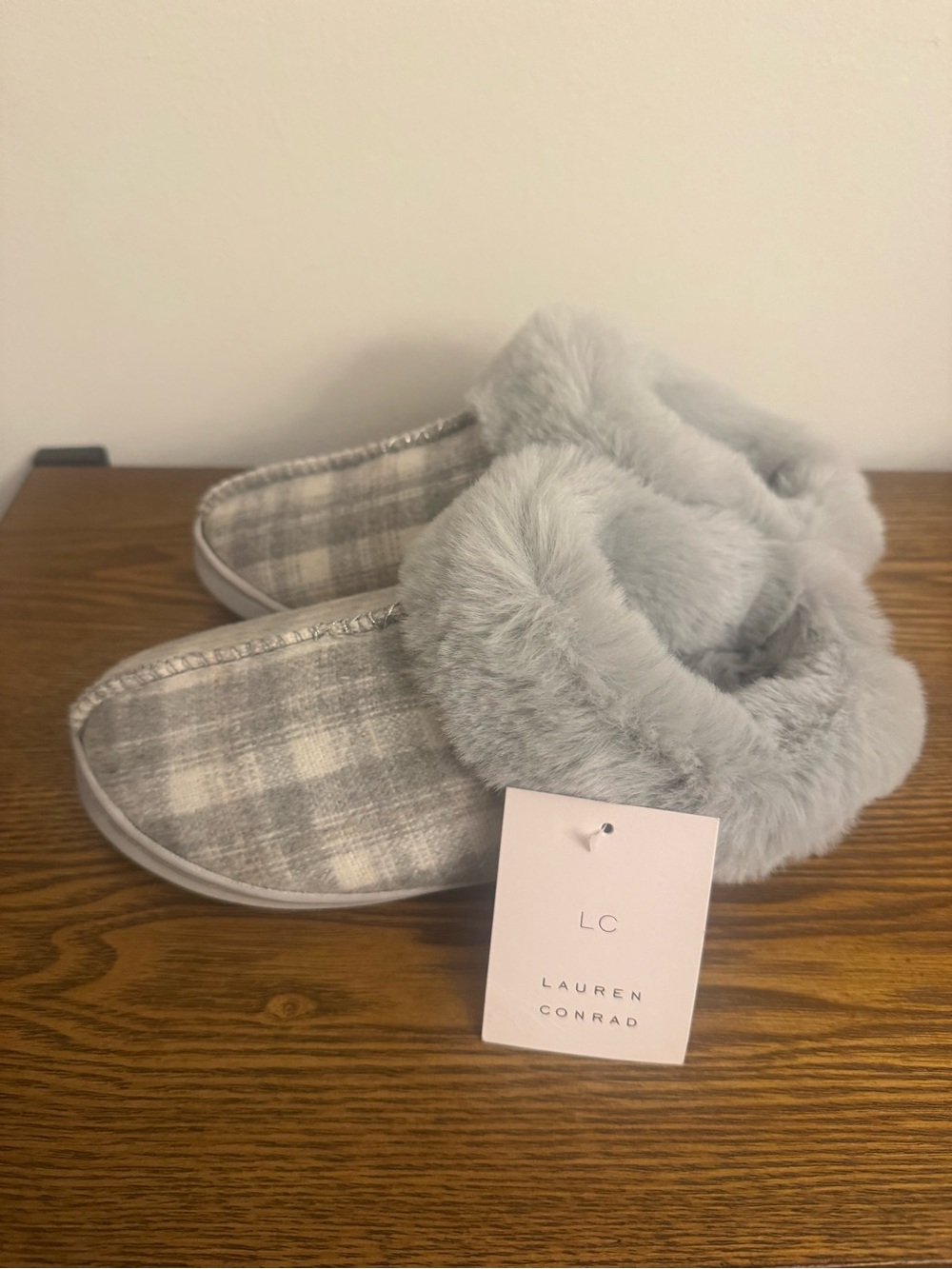 LC Lauren Conrad Plaid Faux Fur Clog Slippers - Picture 4 of 9